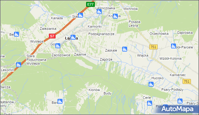 mapa Zagórze gmina Łączna, Zagórze gmina Łączna na mapie Targeo