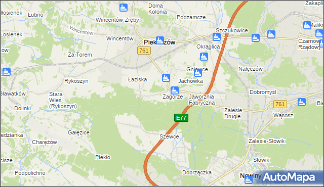 mapa Zagórze gmina Piekoszów, Zagórze gmina Piekoszów na mapie Targeo