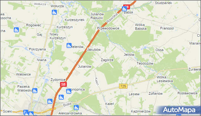 mapa Zagórze gmina Rawa Mazowiecka, Zagórze gmina Rawa Mazowiecka na mapie Targeo