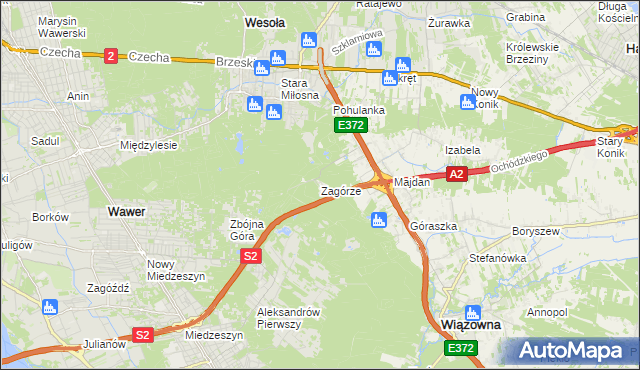 mapa Zagórze gmina Wiązowna, Zagórze gmina Wiązowna na mapie Targeo