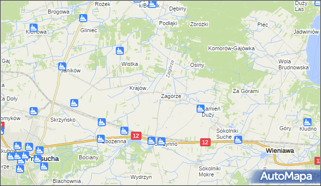 mapa Zagórze gmina Wieniawa, Zagórze gmina Wieniawa na mapie Targeo