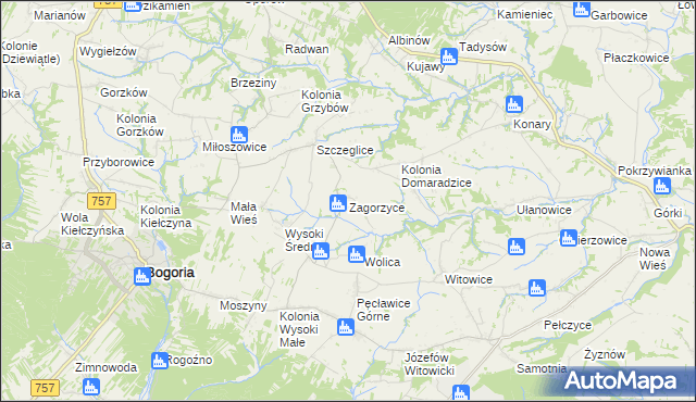 mapa Zagorzyce gmina Bogoria, Zagorzyce gmina Bogoria na mapie Targeo