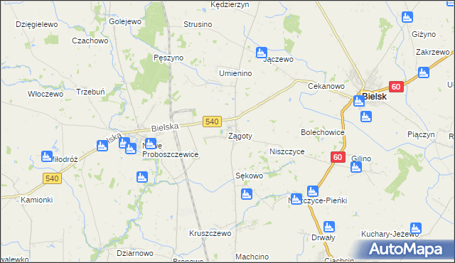 mapa Zągoty, Zągoty na mapie Targeo