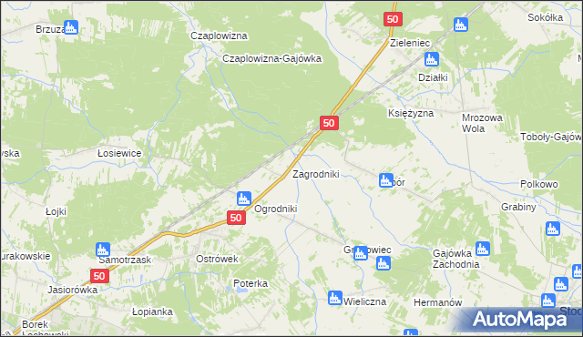 mapa Zagrodniki gmina Łochów, Zagrodniki gmina Łochów na mapie Targeo