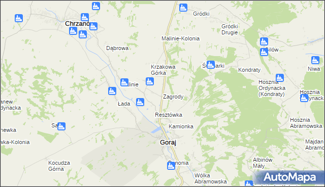 mapa Zagrody gmina Goraj, Zagrody gmina Goraj na mapie Targeo