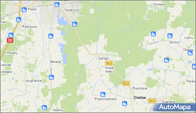 mapa Zahajki gmina Drelów, Zahajki gmina Drelów na mapie Targeo