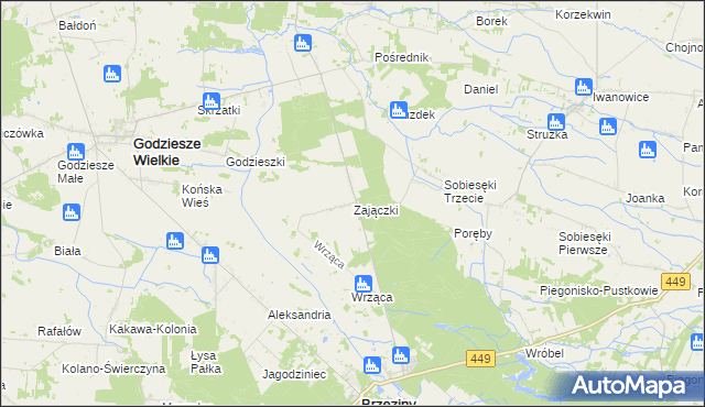 mapa Zajączki gmina Brzeziny, Zajączki gmina Brzeziny na mapie Targeo