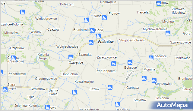 mapa Zajączkowice gmina Waśniów, Zajączkowice gmina Waśniów na mapie Targeo