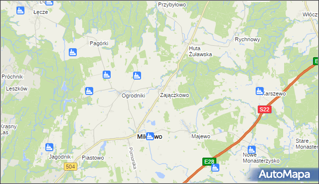 mapa Zajączkowo gmina Milejewo, Zajączkowo gmina Milejewo na mapie Targeo