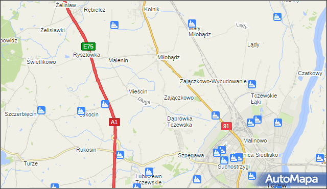 mapa Zajączkowo gmina Tczew, Zajączkowo gmina Tczew na mapie Targeo