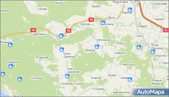 mapa Zakącie gmina Garwolin, Zakącie gmina Garwolin na mapie Targeo