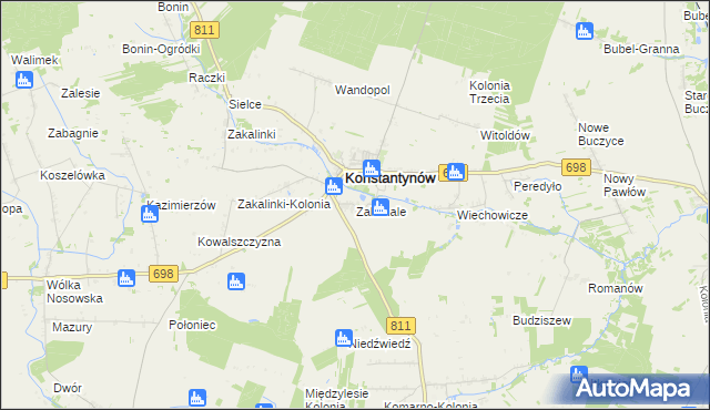 mapa Zakanale gmina Konstantynów, Zakanale gmina Konstantynów na mapie Targeo