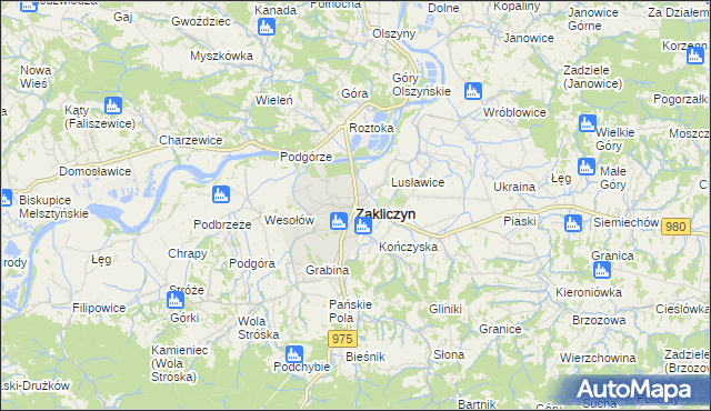 mapa Zakliczyn powiat tarnowski, Zakliczyn powiat tarnowski na mapie Targeo