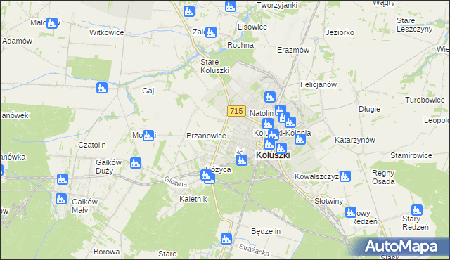 mapa Żakowice gmina Koluszki, Żakowice gmina Koluszki na mapie Targeo