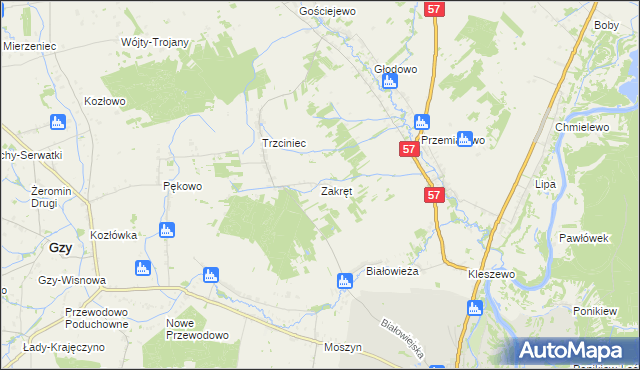 mapa Zakręt gmina Pułtusk, Zakręt gmina Pułtusk na mapie Targeo