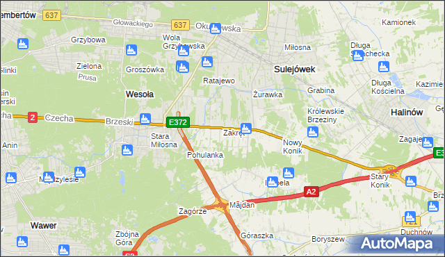 mapa Zakręt gmina Wiązowna, Zakręt gmina Wiązowna na mapie Targeo