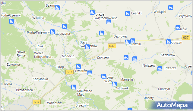 mapa Zakrzew gmina Korytnica, Zakrzew gmina Korytnica na mapie Targeo