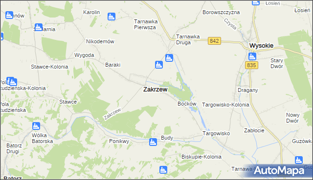 mapa Zakrzew-Kolonia gmina Zakrzew, Zakrzew-Kolonia gmina Zakrzew na mapie Targeo