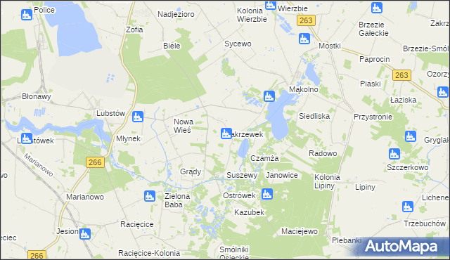 mapa Zakrzewek gmina Sompolno, Zakrzewek gmina Sompolno na mapie Targeo