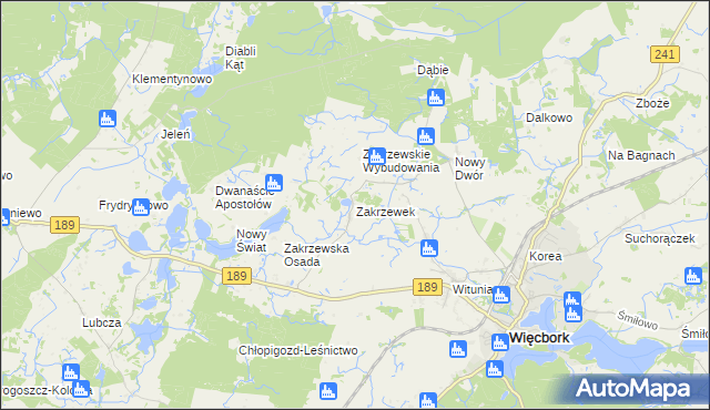mapa Zakrzewek gmina Więcbork, Zakrzewek gmina Więcbork na mapie Targeo