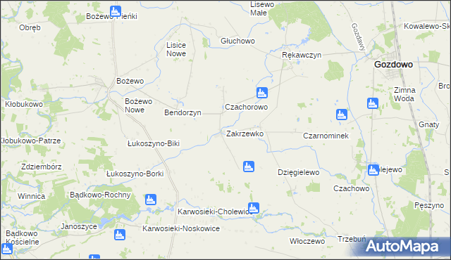 mapa Zakrzewko gmina Gozdowo, Zakrzewko gmina Gozdowo na mapie Targeo
