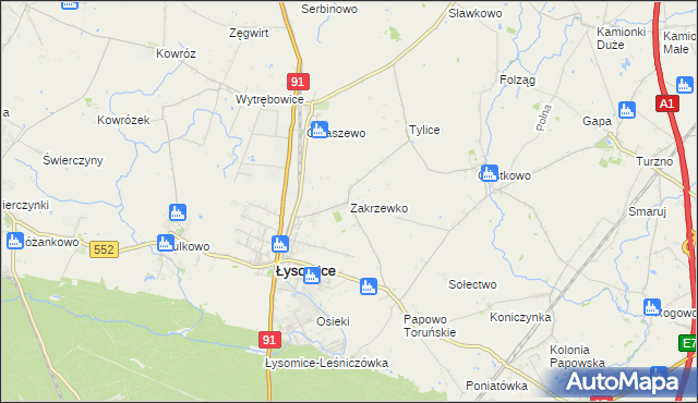 mapa Zakrzewko gmina Łysomice, Zakrzewko gmina Łysomice na mapie Targeo