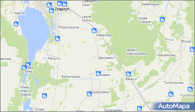 mapa Zakrzewko gmina Zbąszyń, Zakrzewko gmina Zbąszyń na mapie Targeo