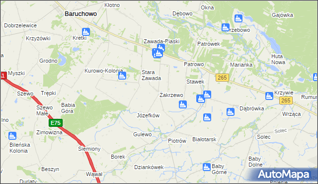 mapa Zakrzewo gmina Baruchowo, Zakrzewo gmina Baruchowo na mapie Targeo