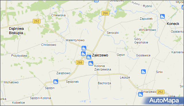 mapa Zakrzewo powiat aleksandrowski, Zakrzewo powiat aleksandrowski na mapie Targeo