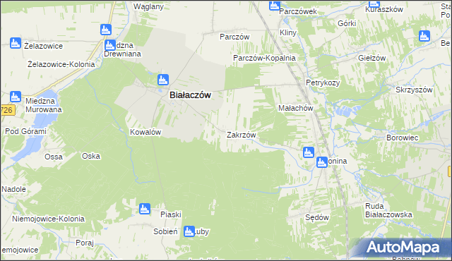 mapa Zakrzów gmina Białaczów, Zakrzów gmina Białaczów na mapie Targeo