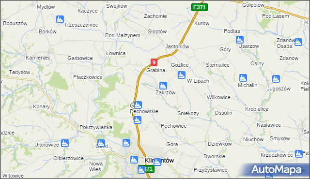 mapa Zakrzów gmina Klimontów, Zakrzów gmina Klimontów na mapie Targeo