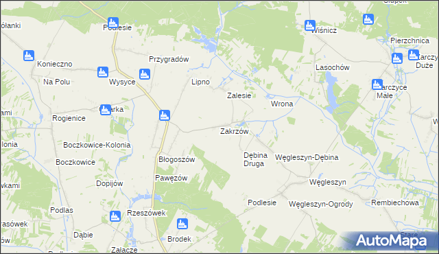 mapa Zakrzów gmina Oksa, Zakrzów gmina Oksa na mapie Targeo