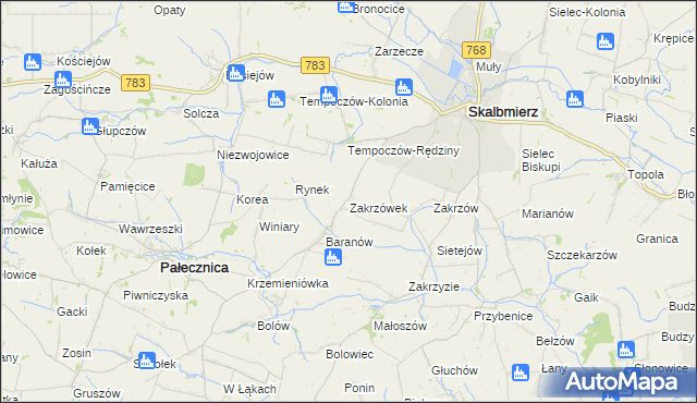 mapa Zakrzówek gmina Skalbmierz, Zakrzówek gmina Skalbmierz na mapie Targeo