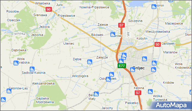 mapa Załącze gmina Grójec, Załącze gmina Grójec na mapie Targeo