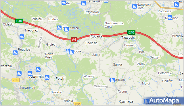mapa Zalas gmina Krzeszowice, Zalas gmina Krzeszowice na mapie Targeo