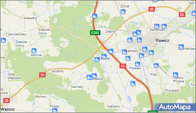 mapa Załęcze gmina Rawicz, Załęcze gmina Rawicz na mapie Targeo