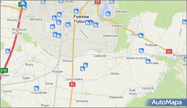 mapa Zalesice gmina Sulejów, Zalesice gmina Sulejów na mapie Targeo