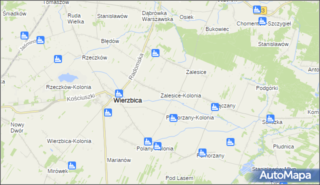 mapa Zalesice-Kolonia gmina Wierzbica, Zalesice-Kolonia gmina Wierzbica na mapie Targeo