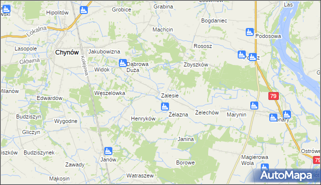 mapa Zalesie gmina Chynów, Zalesie gmina Chynów na mapie Targeo