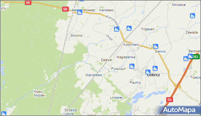 mapa Zalesie gmina Dobrcz, Zalesie gmina Dobrcz na mapie Targeo