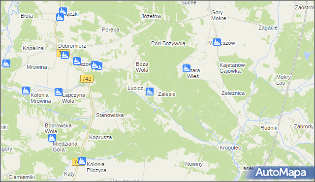 mapa Zalesie gmina Kluczewsko, Zalesie gmina Kluczewsko na mapie Targeo