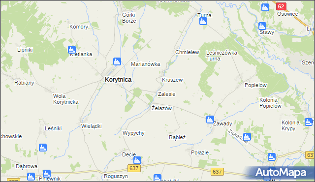 mapa Zalesie gmina Korytnica, Zalesie gmina Korytnica na mapie Targeo