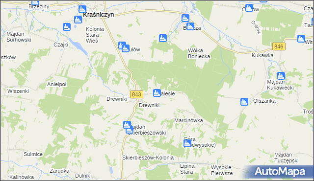 mapa Zalesie gmina Kraśniczyn, Zalesie gmina Kraśniczyn na mapie Targeo