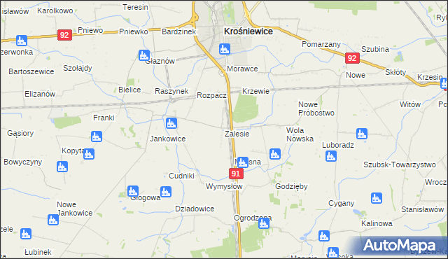 mapa Zalesie gmina Krośniewice, Zalesie gmina Krośniewice na mapie Targeo