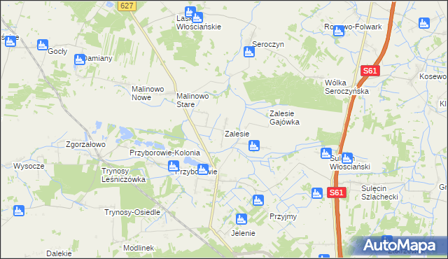 mapa Zalesie gmina Ostrów Mazowiecka, Zalesie gmina Ostrów Mazowiecka na mapie Targeo