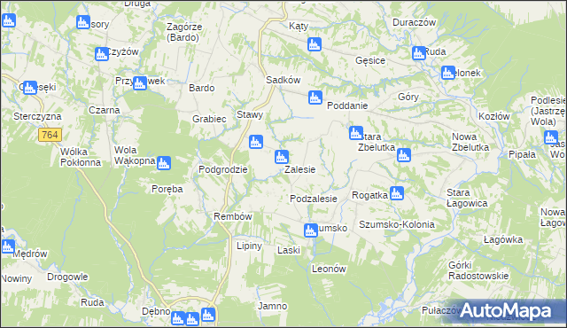 mapa Zalesie gmina Raków, Zalesie gmina Raków na mapie Targeo