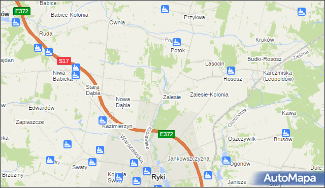 mapa Zalesie gmina Ryki, Zalesie gmina Ryki na mapie Targeo