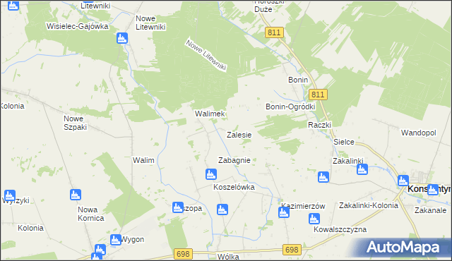 mapa Zalesie gmina Stara Kornica, Zalesie gmina Stara Kornica na mapie Targeo