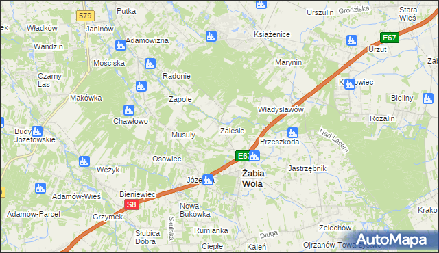 mapa Zalesie gmina Żabia Wola, Zalesie gmina Żabia Wola na mapie Targeo