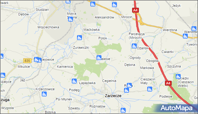 mapa Zalesie gmina Zarzecze, Zalesie gmina Zarzecze na mapie Targeo